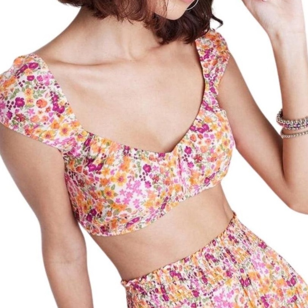 Wild Fable Floral Puff Sleeve Crop Top, Medium